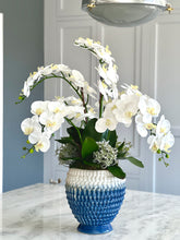 Load image into Gallery viewer, WHITE ORCHID  ARRANGEMENT IN BLUE OMBRE VASE
